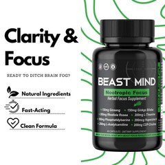 Focus Clarity Nootropic Blend | Ginkgo Biloba | Huperzine A | Rhodiola