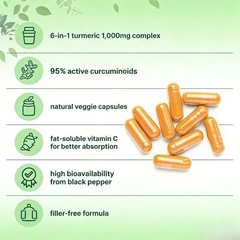 Micro Ingredients Turmeric Curcuminoids, 1000mg.95% Black Pepper & MCT,120 Caps