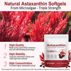Astaxanthin Antioxidant Supplements for Eye, Joint & Skin Health – 120 Capsules
