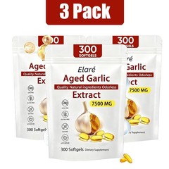 3 Pack Elare Aged Garlic Extract, 300 Softgels, 7500mg Odorless| Heart & Immune