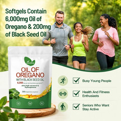 Oil of Oregano with Black Seed Oil Softgels 300 Count 6200mg Herbal Supplement