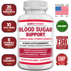 Simply Potent Blood Sugar 20 Herbs Supplement Capsules for Diabetic – 60 Count
