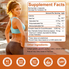 Saw Palmetto 3000mg 120 Caps and Pumpkin Gluten Free/No Soy/No Preservatives