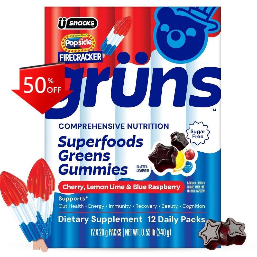 Grüns Limited Time Flavor Firecracker Sugar-Free Adult Greens – 240g/12 Servings