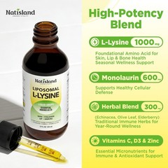 Liposomal L-lysine Monolaurin Liquid Drops, Lysine 0.03 Fl Oz (Pack of 60)