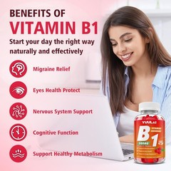 YUULAI Vitamin B1 Gummies 500mg for Adults & Kids, 60 Count (Pack of 1)