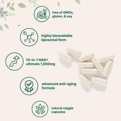 NEW NAD+ Supplement with Glutathione, Resveratrol, Astaxanthin – 10-in-1 Formula
