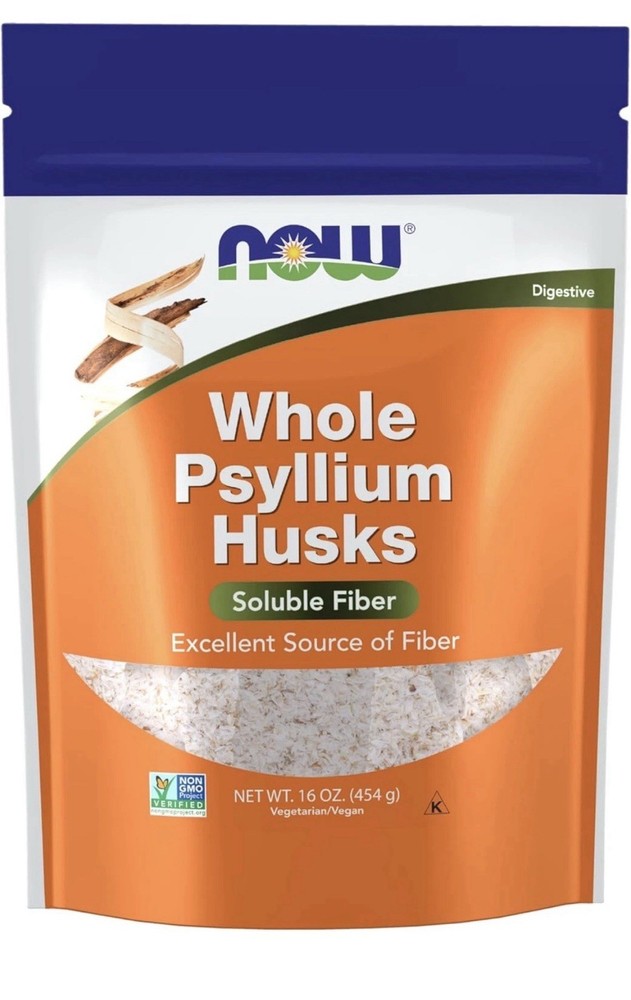 NOW Whole Psyllium Husks 16 Oz Non GMO Soluble Fiber Vegan Digestive BB 11/2029