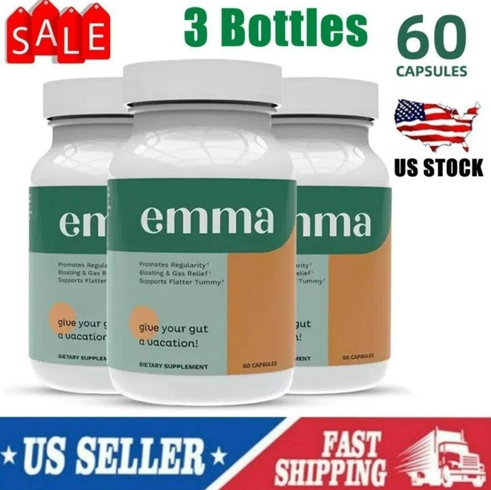3 Pack Emma Gut Health Supplement 180 Capsules for Bloating Relief & Leaky Gut=