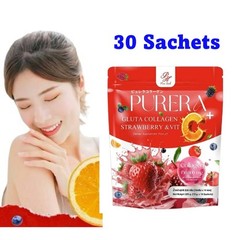 Purera Collagen Strawberry Vit C Dietary Powder Drink Nourish Skin 30 Sachets