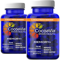 CocoaVia Memory+ Brain Supplement 750 mg Cocoa Flavanols Capsules, 60 Day Supply