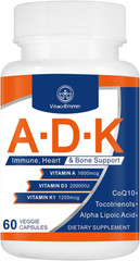 ADK Vitamin Supplement 20000 IU – High Potency Vitamins A, D3 and K1 for Heart,
