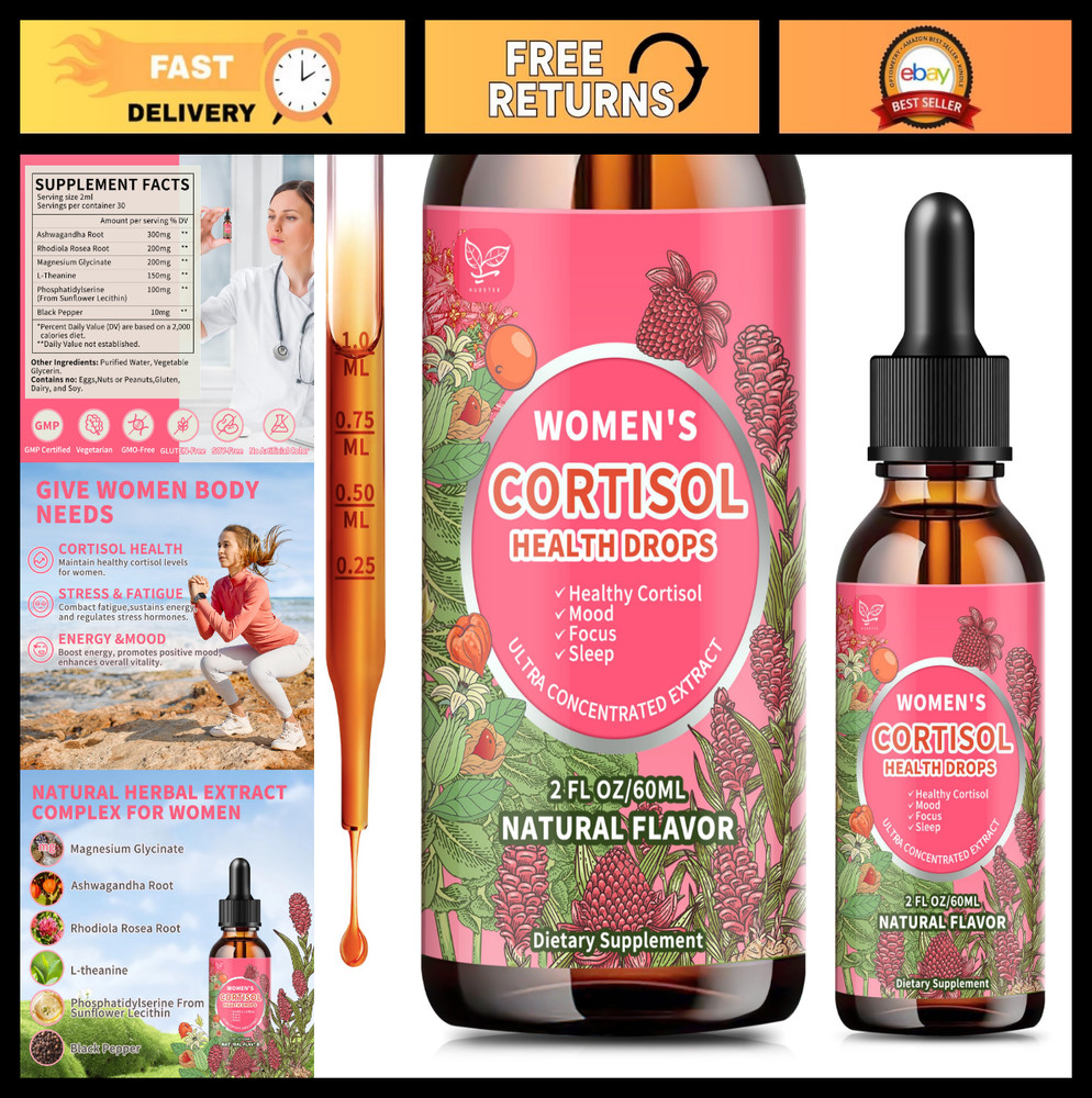 Cortisol Supplements for Women – Liquid Drops with Ashwagandha & L-Theanine, Moo