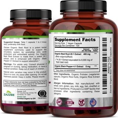 USDA Organic Extra Strength Beet Root 20:1 Extract 8000 mg Strength 120 Capsules
