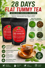 28 Day Flat Tummy Detox Tea 28 Teabags Natural Herbal Digestive Wellness Cleanse
