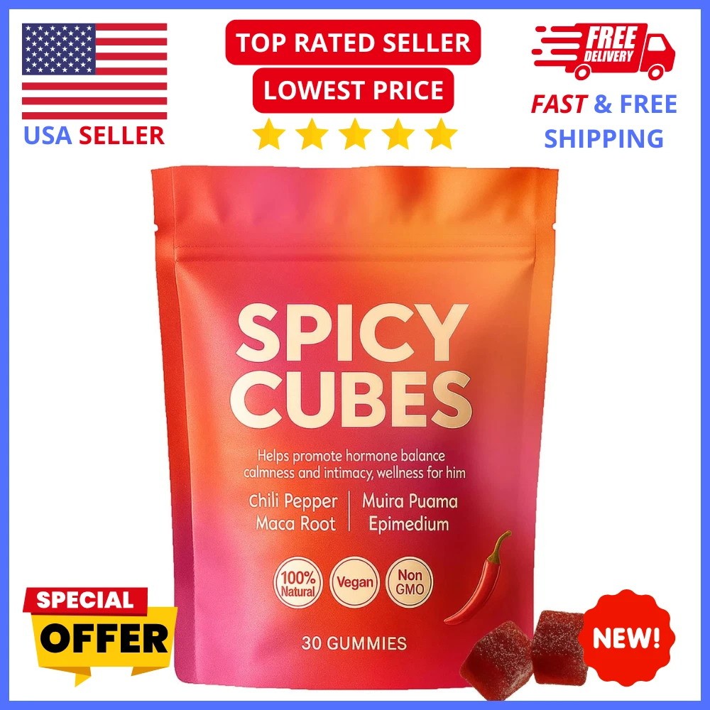 Spicy Cubes Hot Peach Gummies With Chili Pepper, Maca Root And Muira Puama Gummy