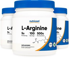Nutricost L-Arginine (500 Grams) 3 Pack – Pure L-Arginine Powder – 5g Serving