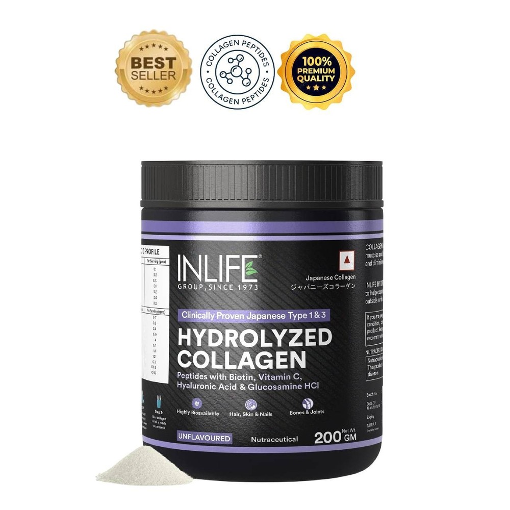 IN.LIFE Hydrolyzed Collagen Peptides Powder 200g Type 1 & 3 Skin Hair