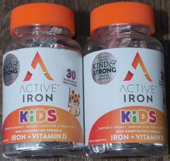 2 PACK Active Iron Kids 7mg Iron Supplements for Kids + Vitamin D 30 Chews