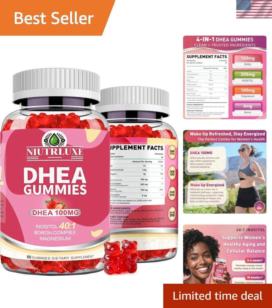 Natural DHEA 100mg Gummies – Hormone Balance & Stress Relief for Women, 60 Count