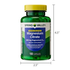 Spring Valley Magnesium Citrate 100mg Rapid-Release Capsules Bone Health 100 CT