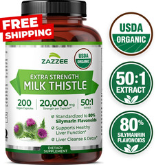 Zazee Organic Milk Thistle Extract 20,000mg Strenth 200, Vegan Capsules