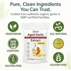 3 Pack Elare Aged Garlic Extract, 300 Softgels, 7500mg Odorless| Heart & Immune