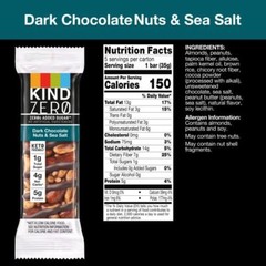 KIND ZERO Added Sugar Bars Keto Snack Dark Chocolate Nuts and Sea Salt Good