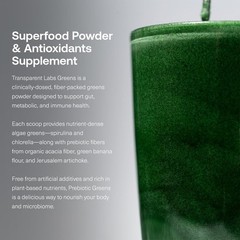 Organic Prebiotic Greens: Spirulina, Chlorophyll, Detox Support – 30 Servings