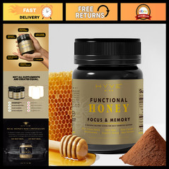 Organic Focus & Memory Honey with Lion’s Mane, Raw Cacao & Bee Pollen – 8oz