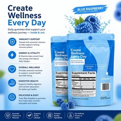 Create Creatine Monohydrate Gummies – Blue Raspberry – 90 Count – 2 pack