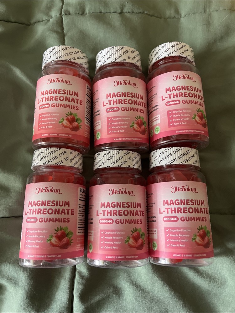 (6 Pack) Magnesium L-Threonate 1000mg 60 Gummies, Exp 07/2027