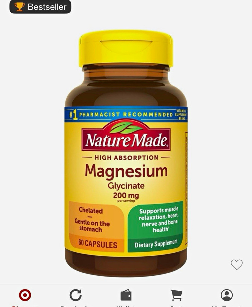 Nature Made Magnesium Glycinate 200 mg Capsules, 60 Ct, Gluten-Free