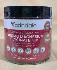Adndale Magnesium Glycinate Gummies 400mg With Ashwagandha Sugar Free 90 Ct