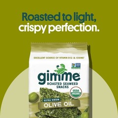 Gimme Organic Roasted Seaweed Snack, EVOO, 6Ct, Keto, Vegan, GF, Omega-3, Iodine