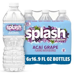 SPLASH REFRESHER Flavored Water Bottles, Acai 16.9 Fl Oz (Pack of 6), Clear