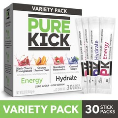 Pure Kick Energy & Hydration Variety Pack Singles-To-Go Drink Mix 30-Count.