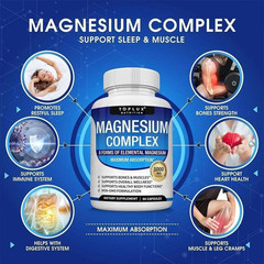 1-3Pack Toplux Nutrition Magnesium Complex 1000mg Supports 8 Elemental Magnesium