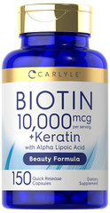 Biotin 10000 mcg | 150 Capsules | With Keratin & Alpha Lipoic Acid | by Carlyle