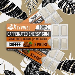 LyvWel Energy Focus Fresh Coffee Flavor Gum 3 Packs 100mg Caffeine Pre Workout