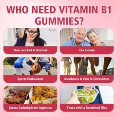 YUULAI Vitamin B1 Gummies 500mg for Adults & Kids, 60 Count (Pack of 1)