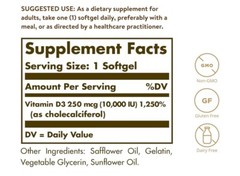 Solgar Vitamin D3 Cholecalciferol 250 mcg 10000 IU 120 Softgels