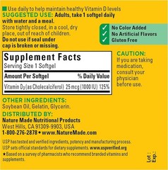 Nature Made Vitamin D3 1000 IU (25 mcg), Vitamin D Supplement for Health Support