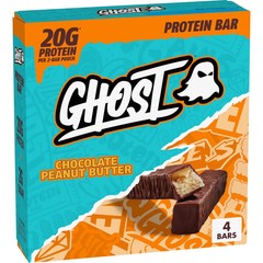 GHOST PROTEIN BAR, CHOCOLATE PEANUT BUTTER Flavor, 20G Protein, 2G Sugar, 4 Ct,
