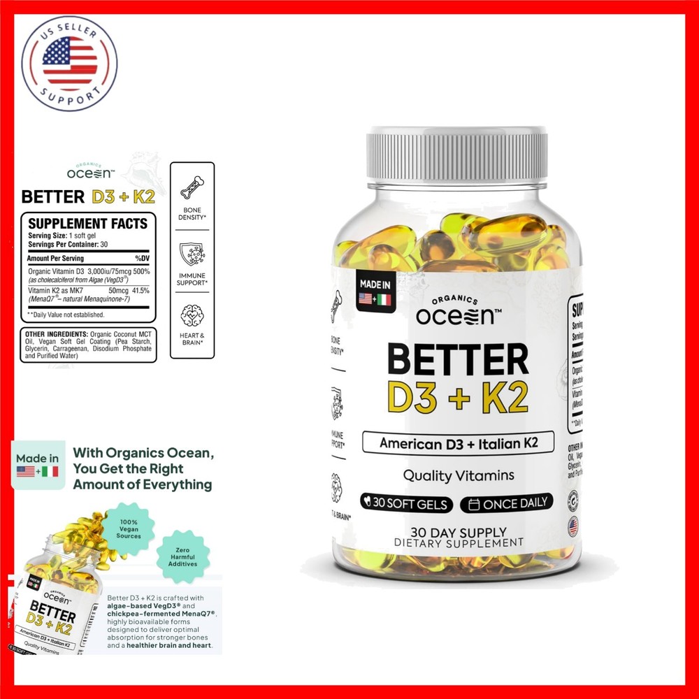 Better D3 + K2-100% Organic VIT D3 and K2 Supplements with Maximum Bioavailab…