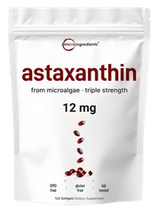 Astaxanthin 12mg 120gels Fresh Microalgae Source Antioxidant/Skin/Eye/Joint