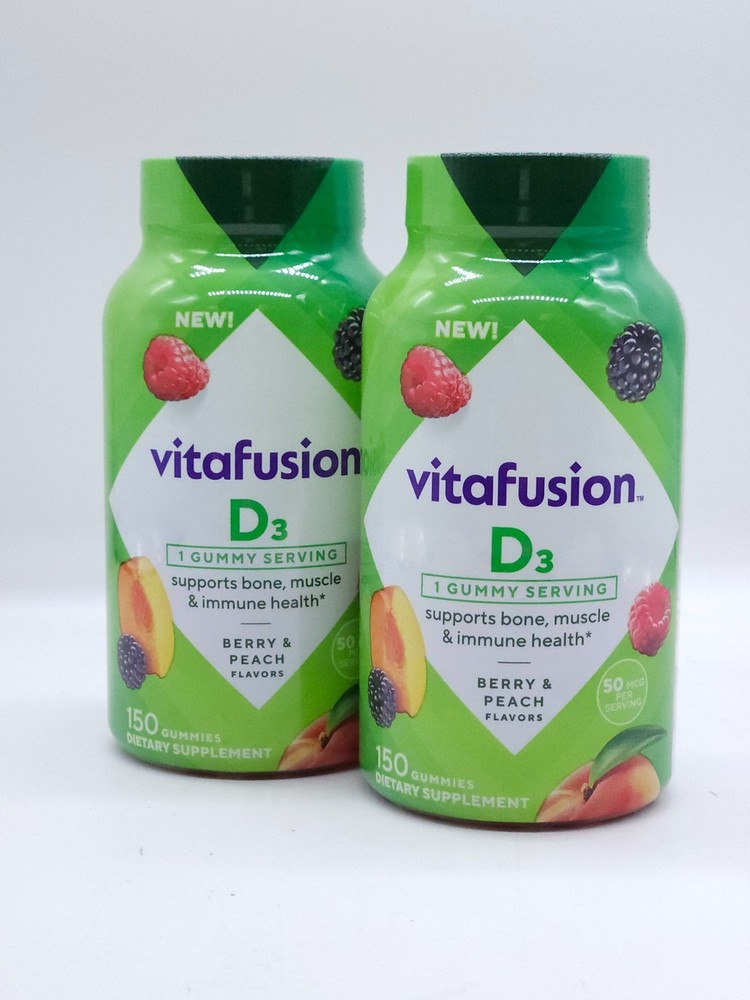 2 Pack Vitafusion Vitamin D3 Gummy Vitamins 150 Ct Berry & Peach EXP 2/27