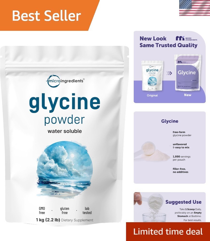 Glycine Powder, 1KG 2.2 Pounds, Glycine 1000mg Per Serving, Water Soluble and…