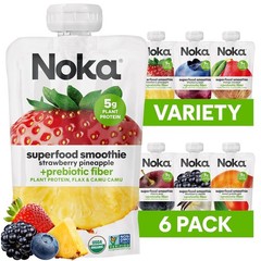 Noka Superfood Fruit Smoothie Pouches Variety Pack, Healthy Snacks with Flax See