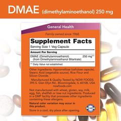 NOW Foods DMAE Dimethylaminoethanol 250mg, Healthy Brain Function, 100 Capsules